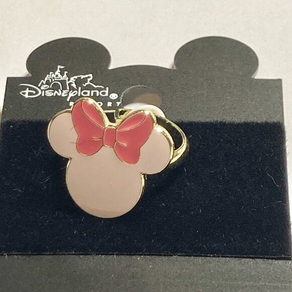 Vintage Disney Minnie Mouse Ring Size 7 8 Pink Bow Signed Adjustable Enamel - Picture 4 of 12